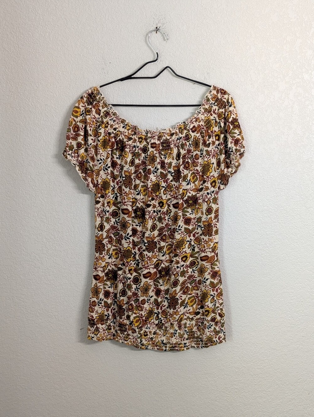 Lucky Brand Cotton Floral Top Tee Size XL Smocked Stretchy Boho Cottage Casual - Picture 4 of 10
